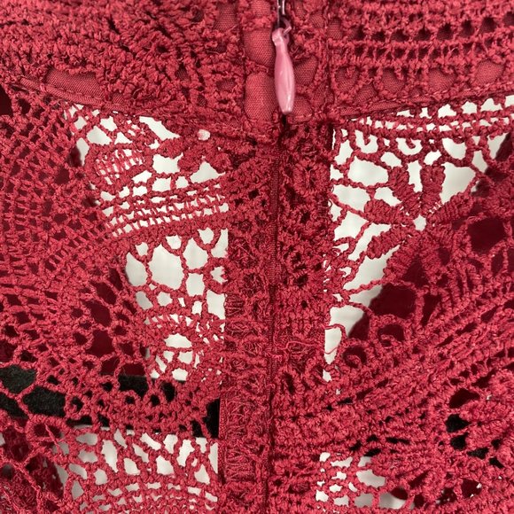 Aqua NWT Lace Button Front Long Sleeve Mock Neck Mini Dress Burgundy Medium New - Picture 9 of 12
